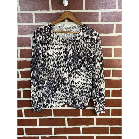 J. Crew Cardigan Sweater Womens Size M Watercolor Leopard Print 100% Merino Wool - Picture 1 of 7